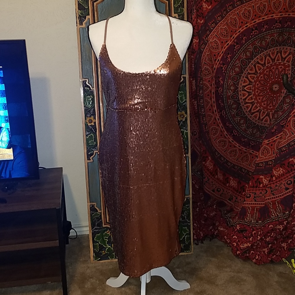Midi Rose Gold Sequin Dress